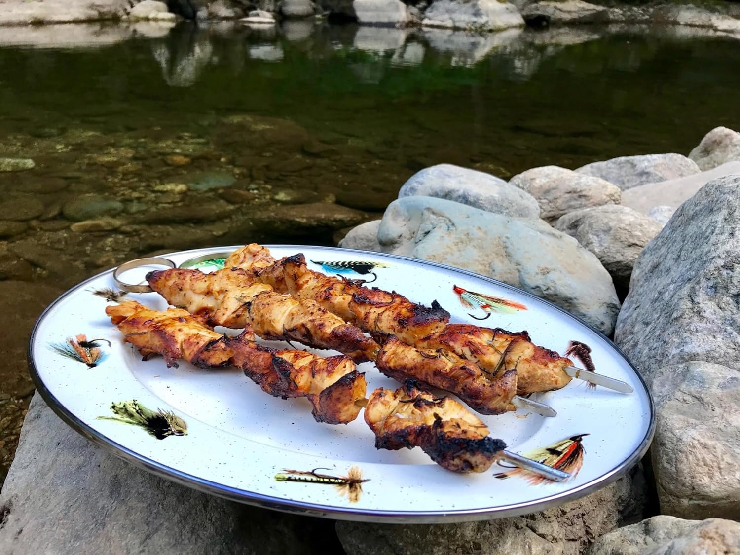 image:imageGolden Rabbit Enamelware Oval Platter 12 x 16in Highland PlaidFishing Fly