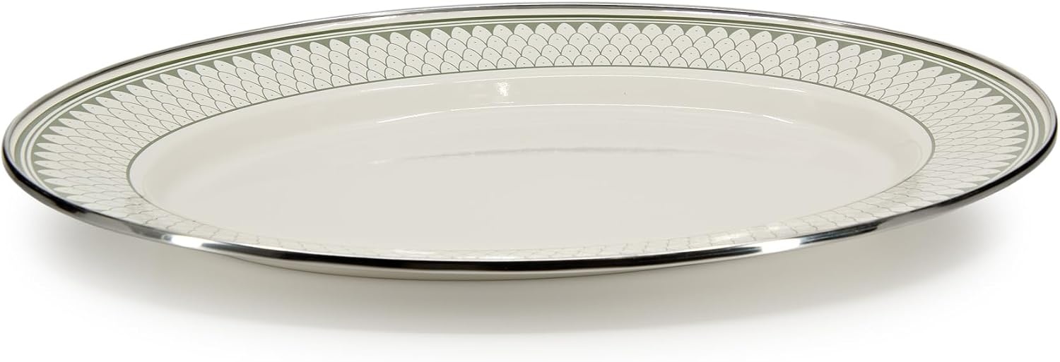 image:imageGolden Rabbit Enamelware Oval Platter 12 x 16in Highland PlaidOlive Sevilla