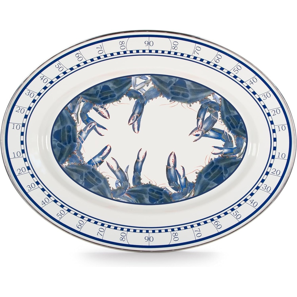image:imageGolden Rabbit Enamelware Oval Platter 12 x 16in Highland PlaidBlue Crab