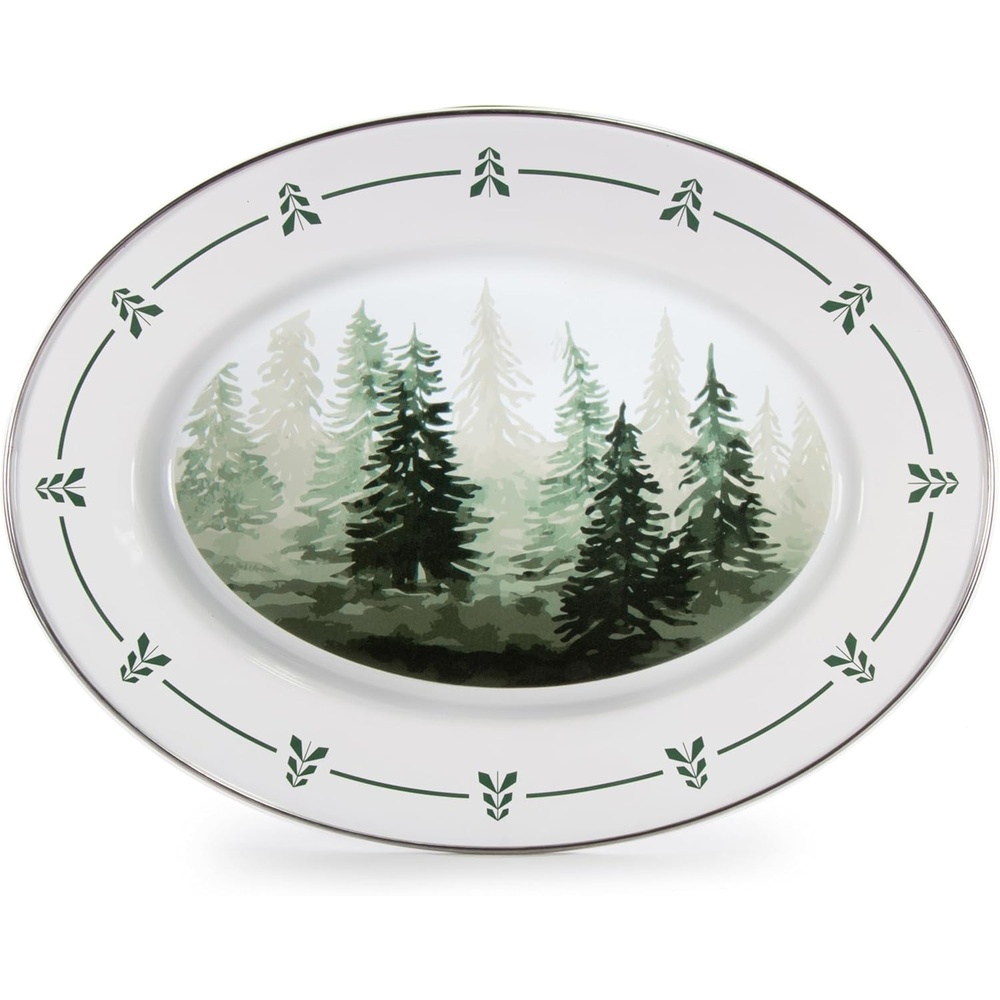 image:imageGolden Rabbit Enamelware Oval Platter 12 x 16in Highland PlaidForest Glen