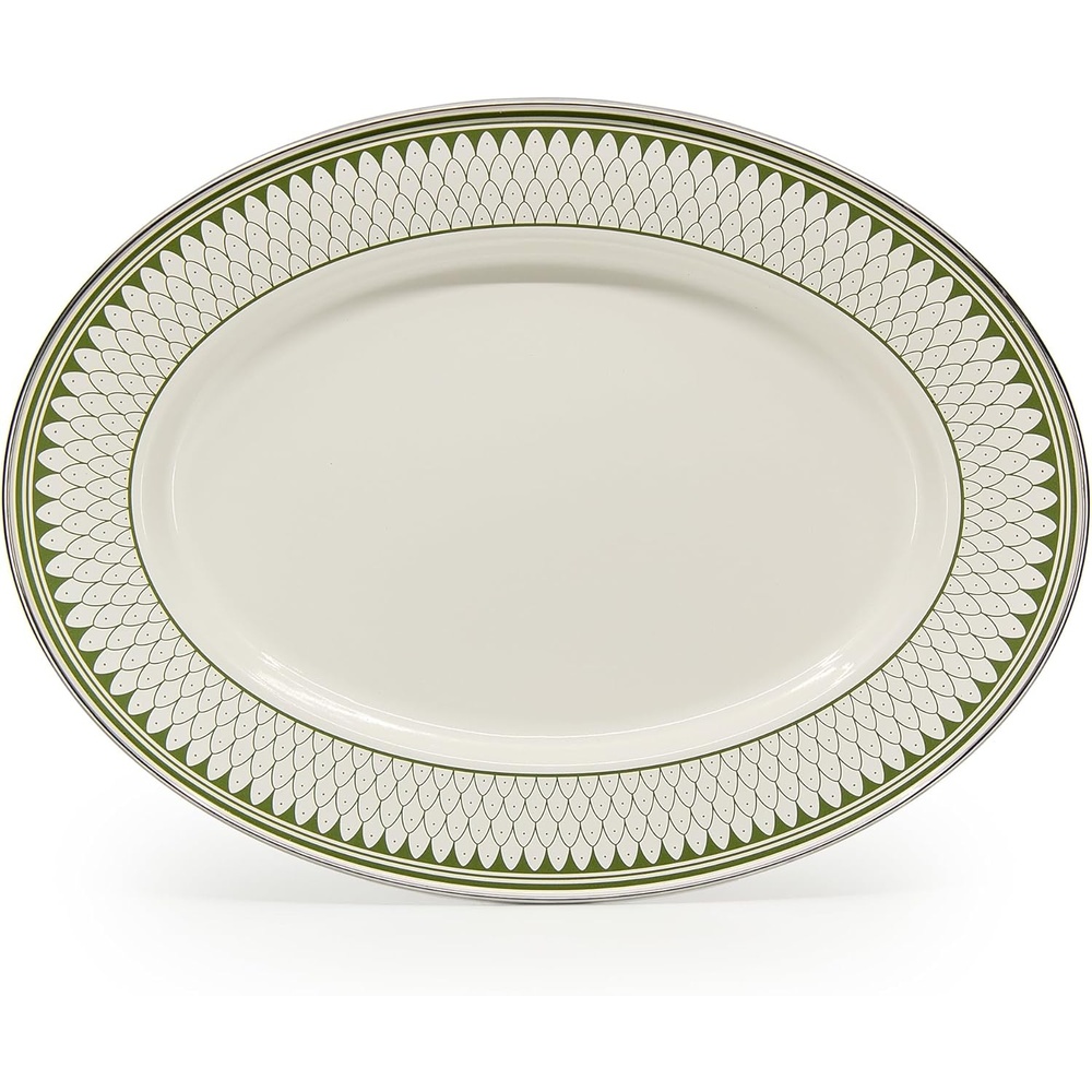 image:imageGolden Rabbit Enamelware Oval Platter 12 x 16in Highland PlaidOlive Sevilla