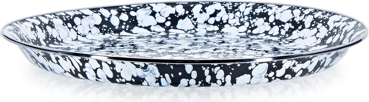 image:imageGolden Rabbit Enamelware Medium Tray 155 inch Aspen GroveBlack Swirl