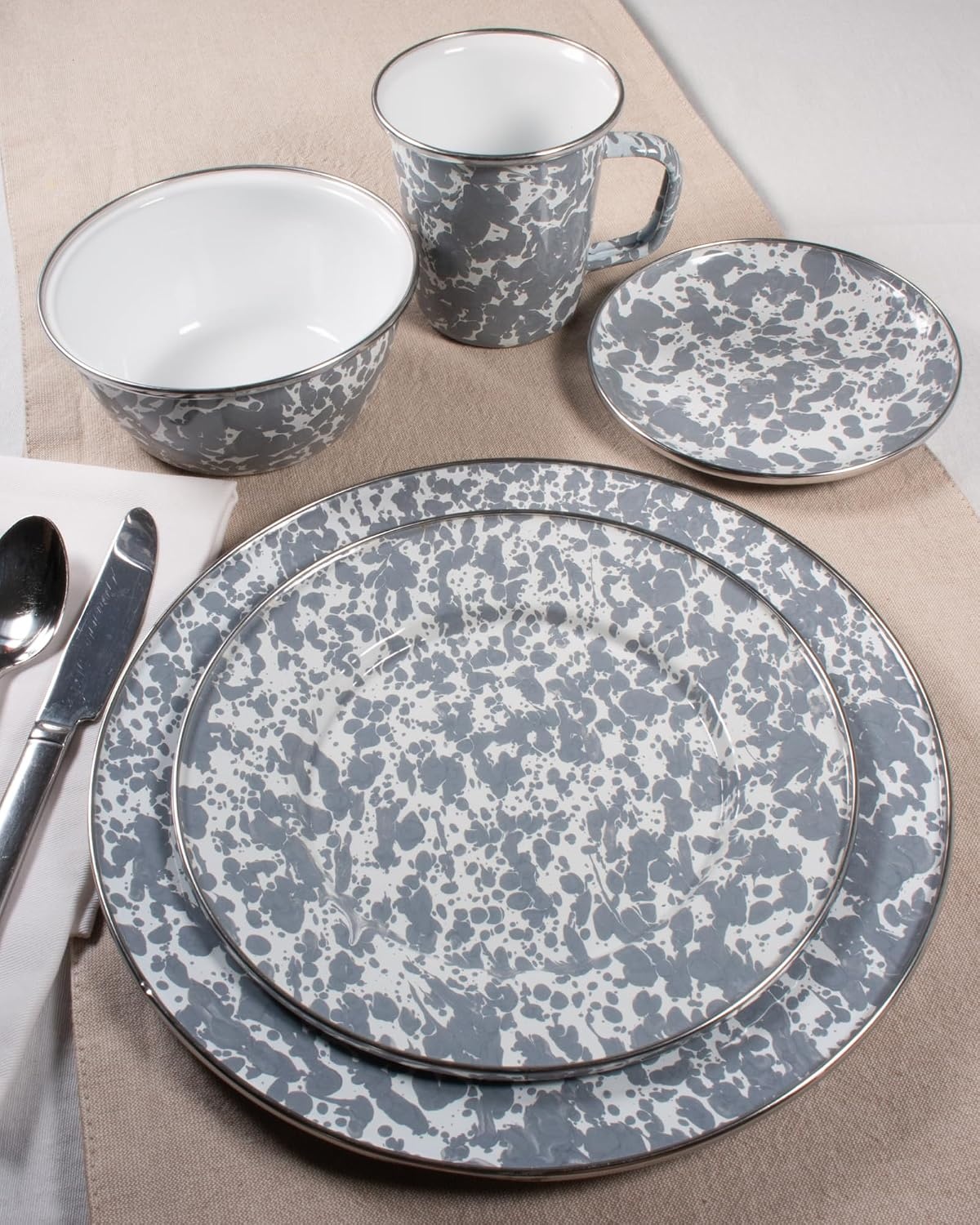 image:imageGolden Rabbit Enamelware Medium Tray 155 inch Aspen GroveGrey Swirl