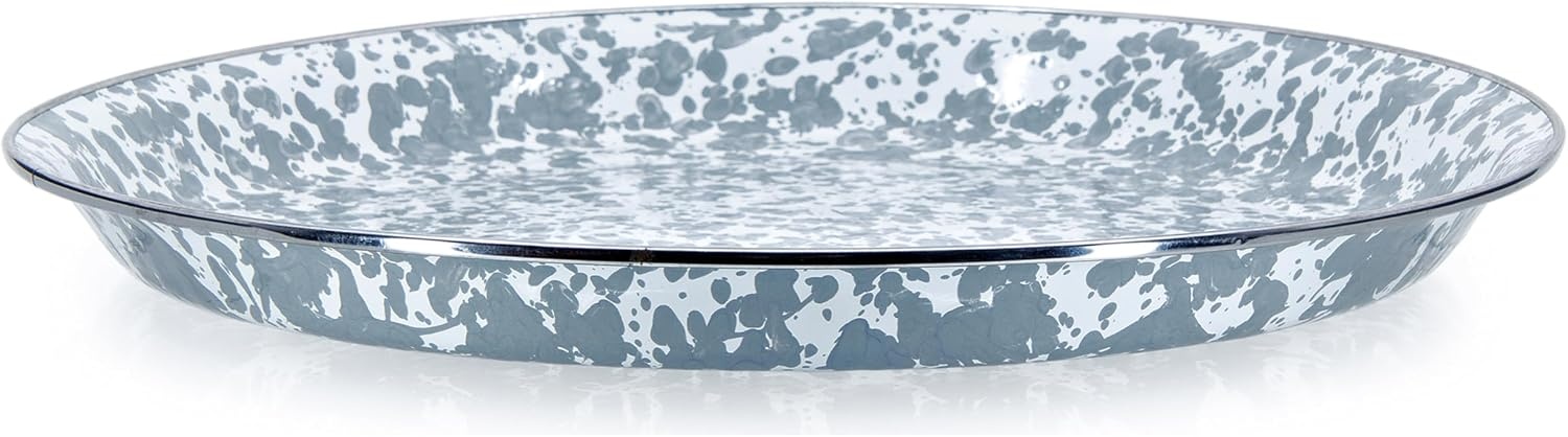 image:imageGolden Rabbit Enamelware Medium Tray 155 inch Aspen GroveGrey Swirl