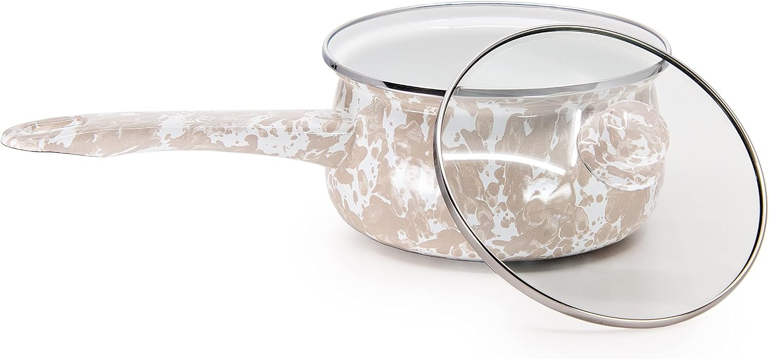 image:imageGolden Rabbit Enamelware 5cup Sauce Pan OceanTaupe Swirl