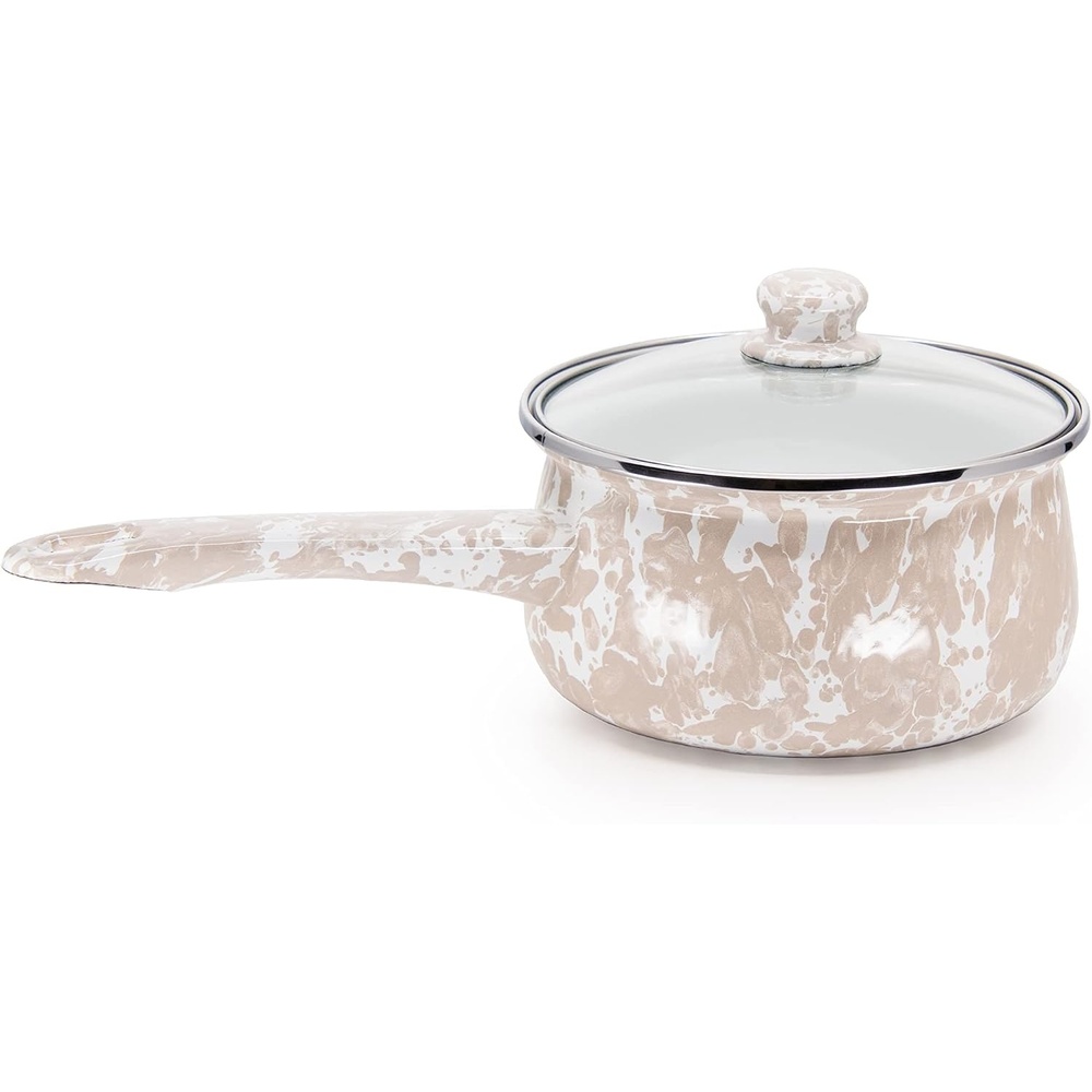 image:imageGolden Rabbit Enamelware  5cup Sauce Pan OceanTaupe Swirl