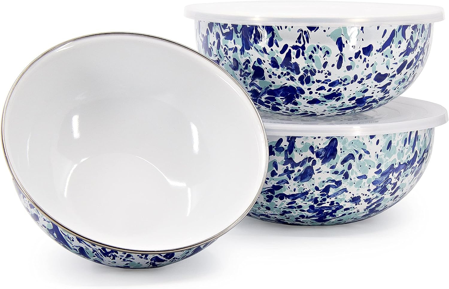 image:imageGolden Rabbit Enamelware Nested Mixing Bowls with Lids Set of 3 Sea GlassOcean