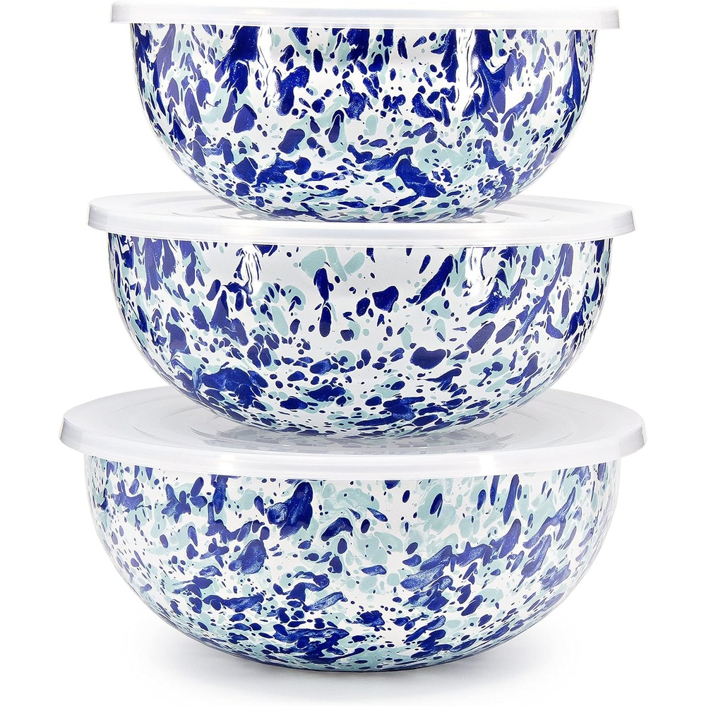 image:imageGolden Rabbit Enamelware Nested Mixing Bowls with Lids Set of 3 Sea GlassOcean